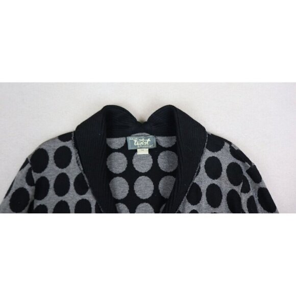 KNITS WITH A TWIST BY THE SWEATER GIRL - WOMEN'S GRAY BLACK POLKA DOT CARDIGAN M - Picture 3 of 8